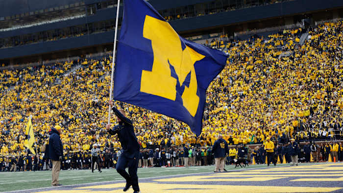 Michigan cheerleader celebrates touchdown